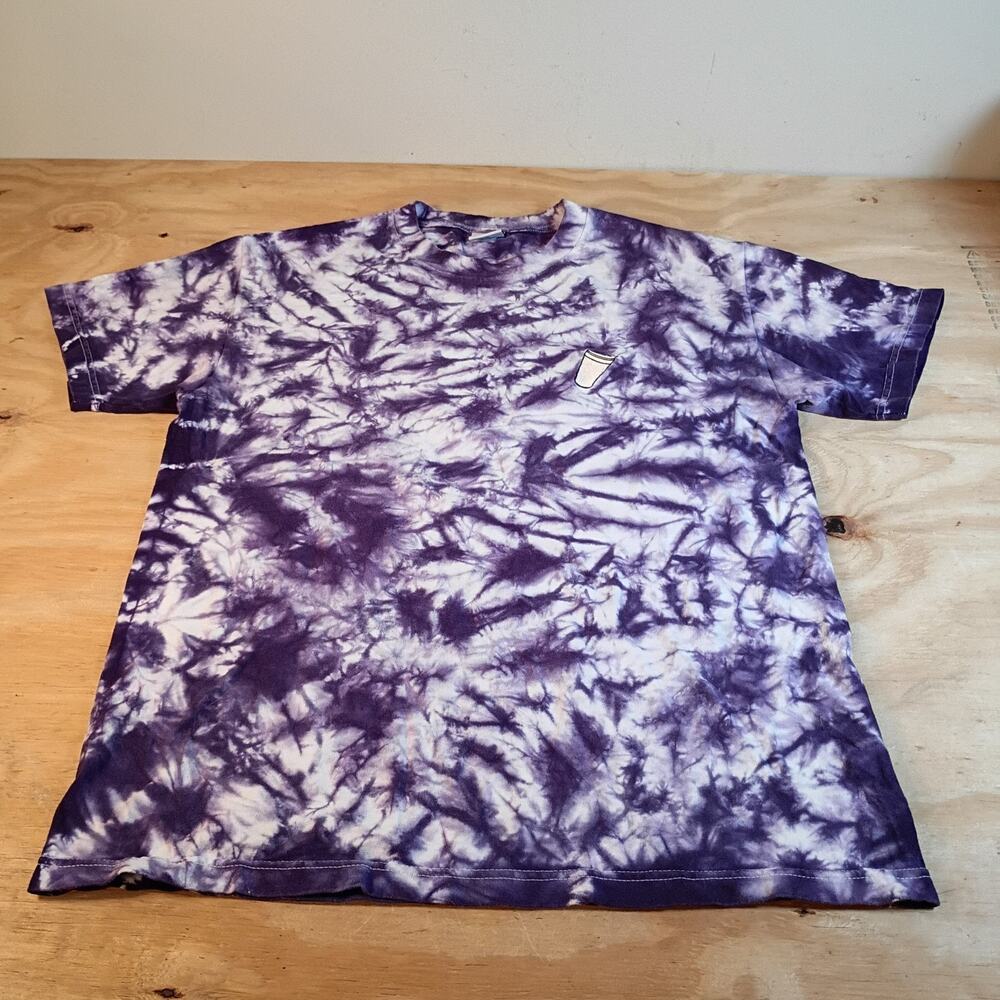 40s & Shorties Mens T-Shirt Size Large Purple Tie Dye Embroidered Cup Graphic